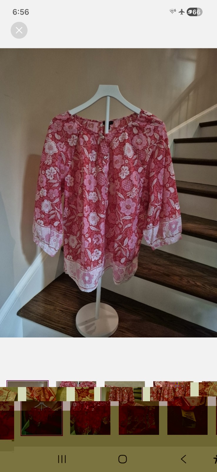 Talbots 1X Plus Tunic Blouse Floral V-Neck 3/4 Sleeve 100% Cotton Pink