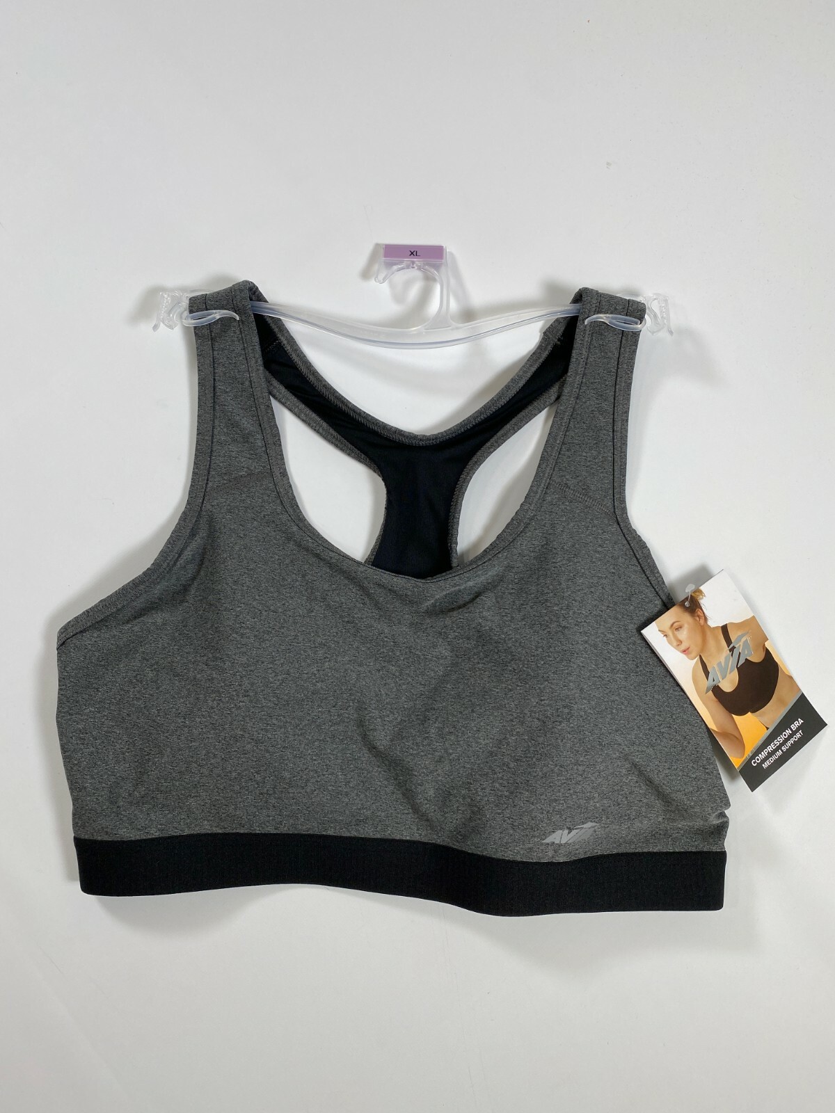 Womens Avia Gray Compression Racerback Sports Bra NEW! NWT
