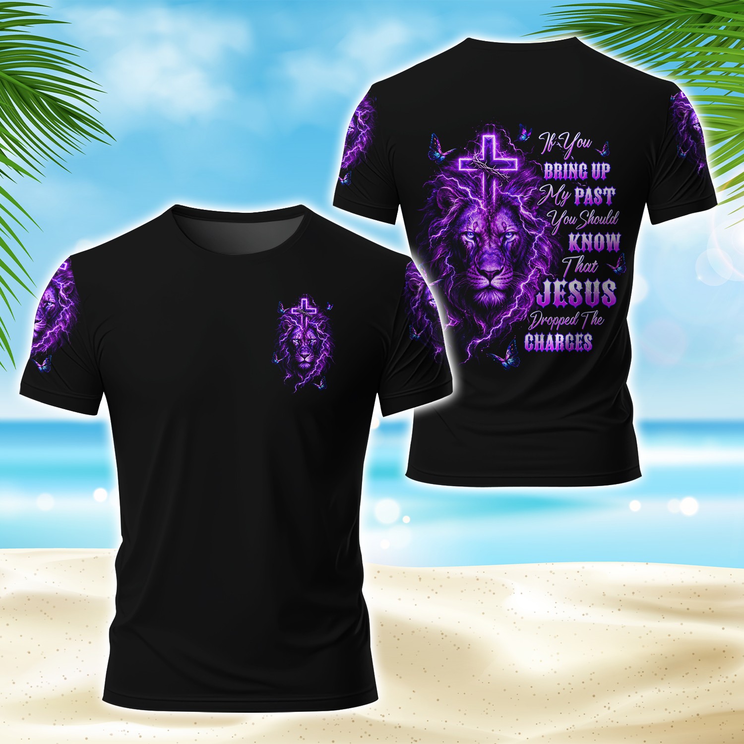 Custom Name Jesus Dropped The Charges Lion Lilies Christian 3D Shirt S-5XL