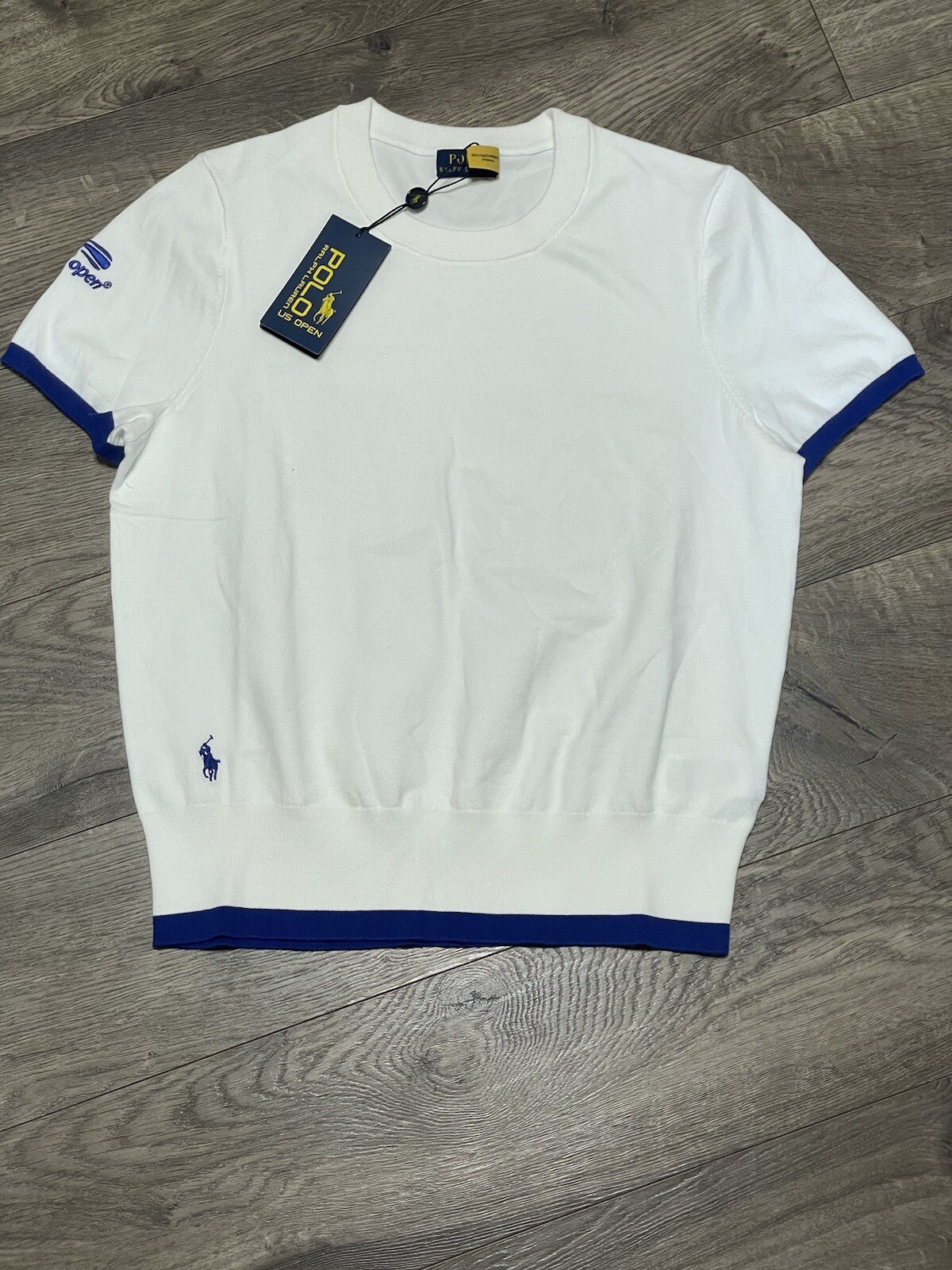 Polo Ralph Lauren Womens US Open Short Sleeve White Sweater Size M NWT MSRP $90