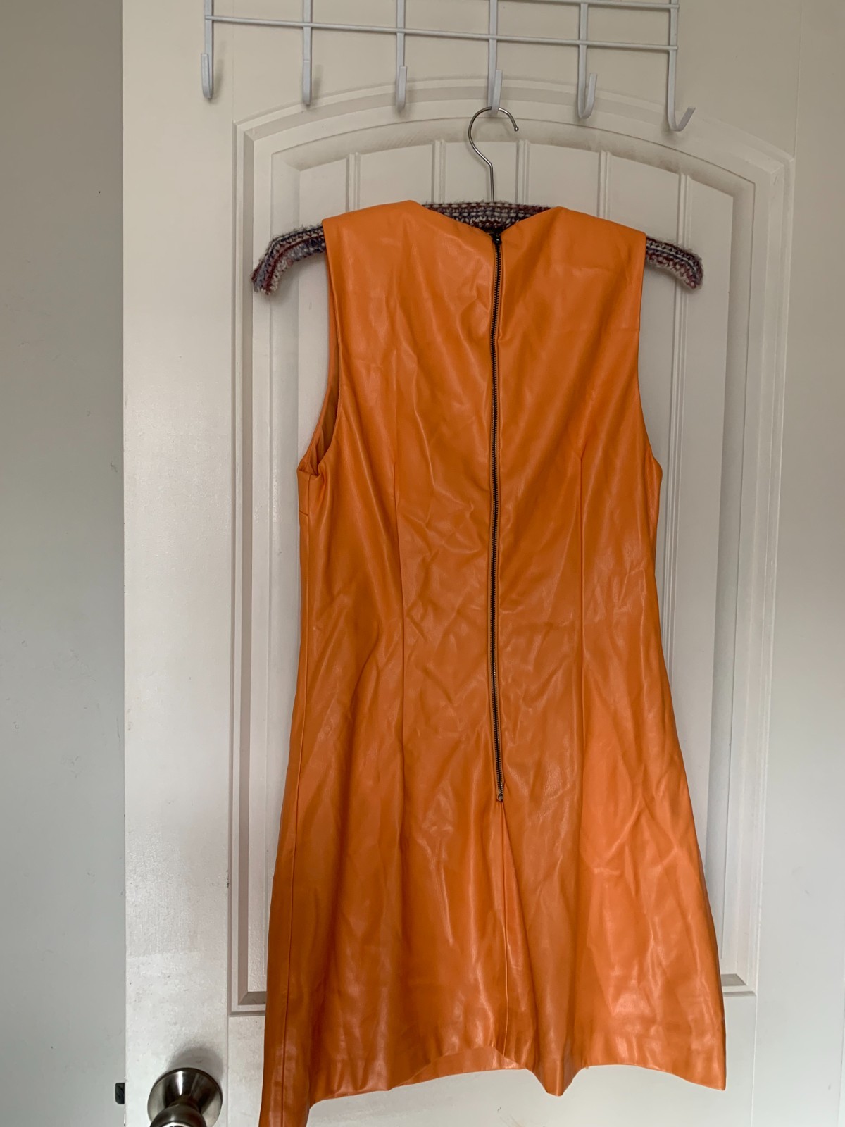 House of Harlow 1960 Vegan Faux Leather Mini Dress (Small) Orange Papaya