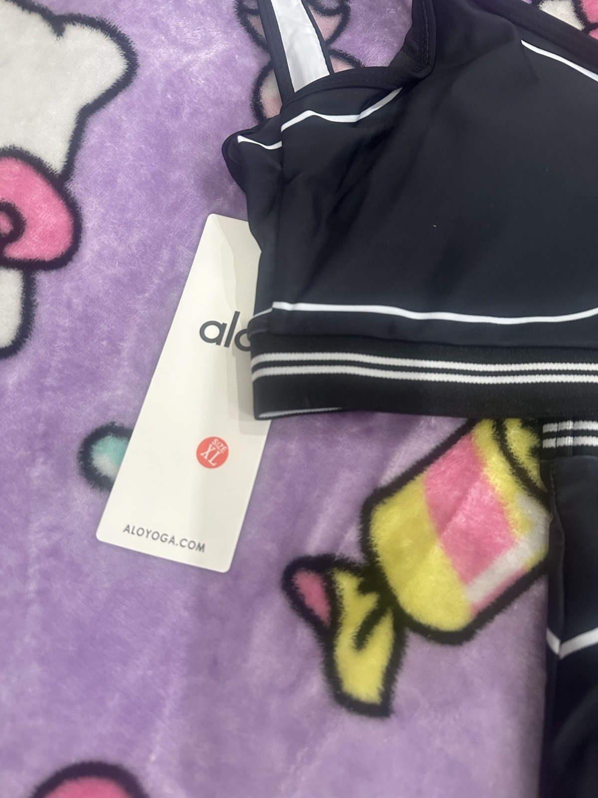 Alo 2-Piece Yoga Set Sports Bra & Leggings Black/White Trim Women’s XL