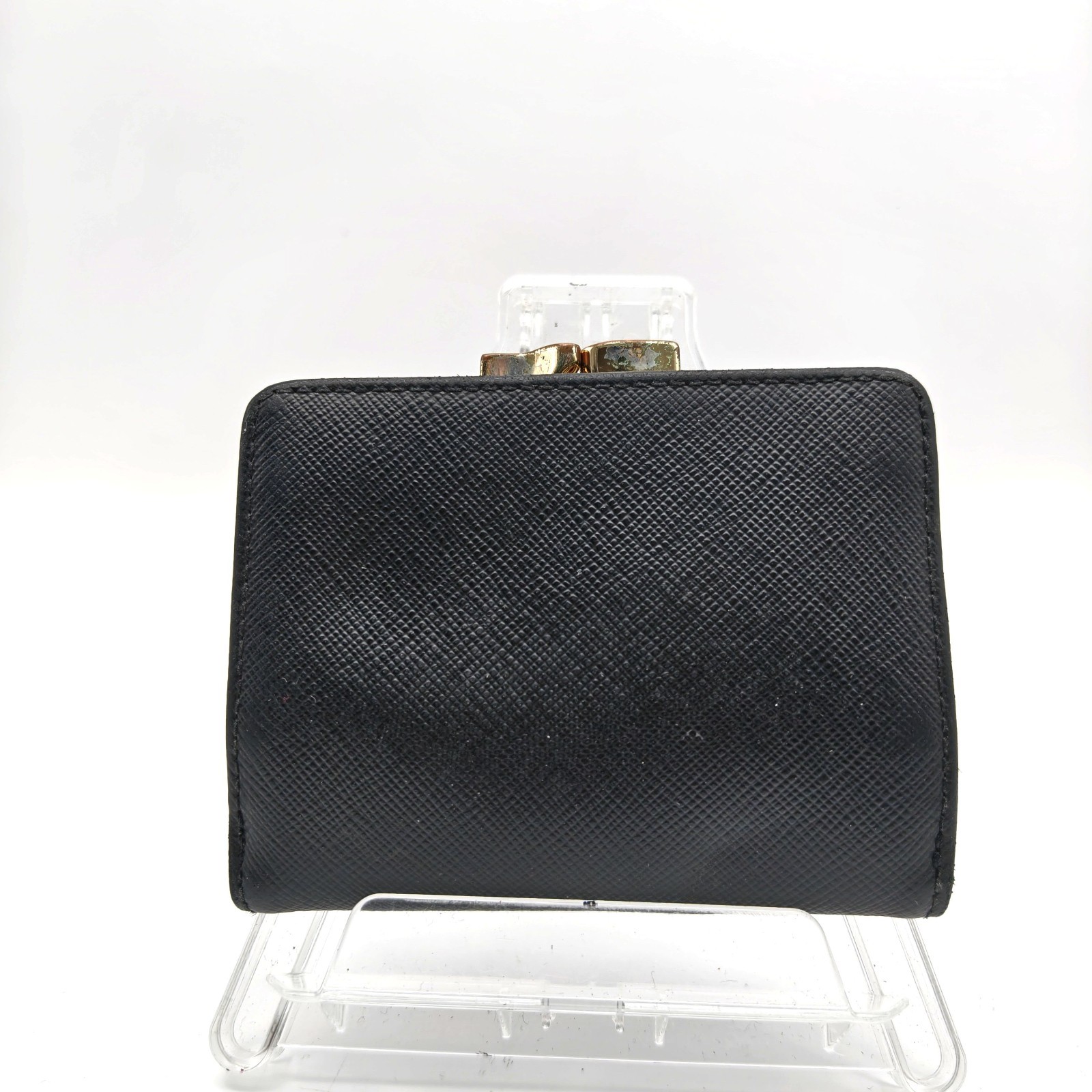 Vivienne Westwood SMALL FRAME WALLET Orb Tri-fold purse Saffiano Leather Black