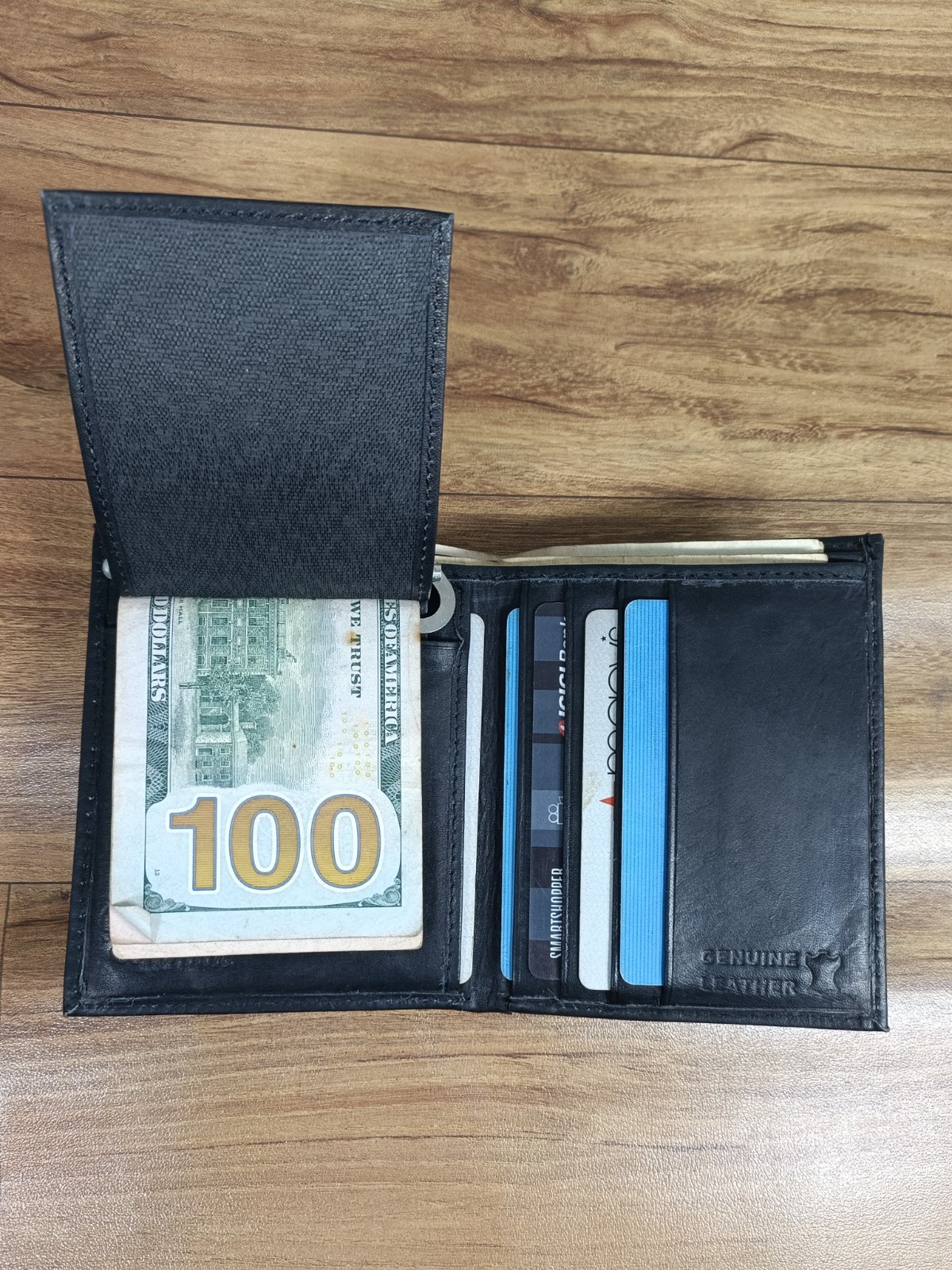 Genuine Leather Money Clip Wallet, Slim Bifold Card Holder