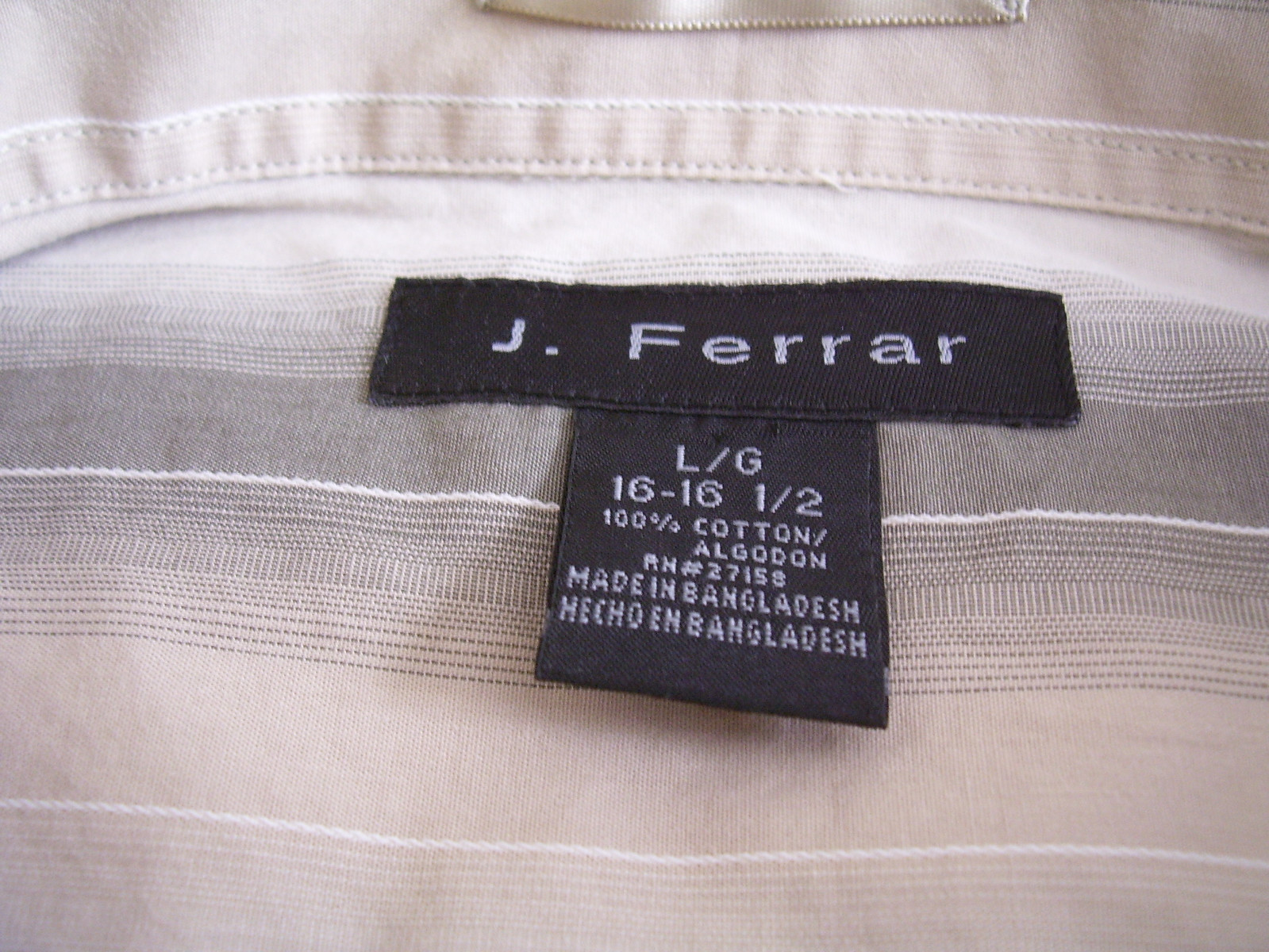 J. Ferrar Long Sleeve Button Down Shirt Sz 16-16.5 Brown Striped Large