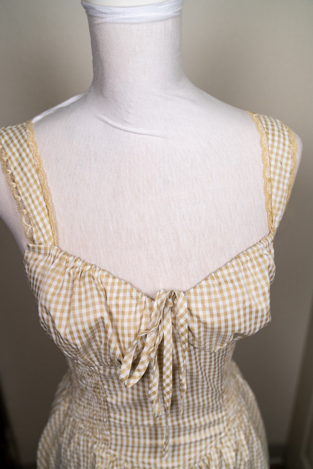 Bailey Rose Womens S Beige White Gingham Sundress Square Neck Smocked Short