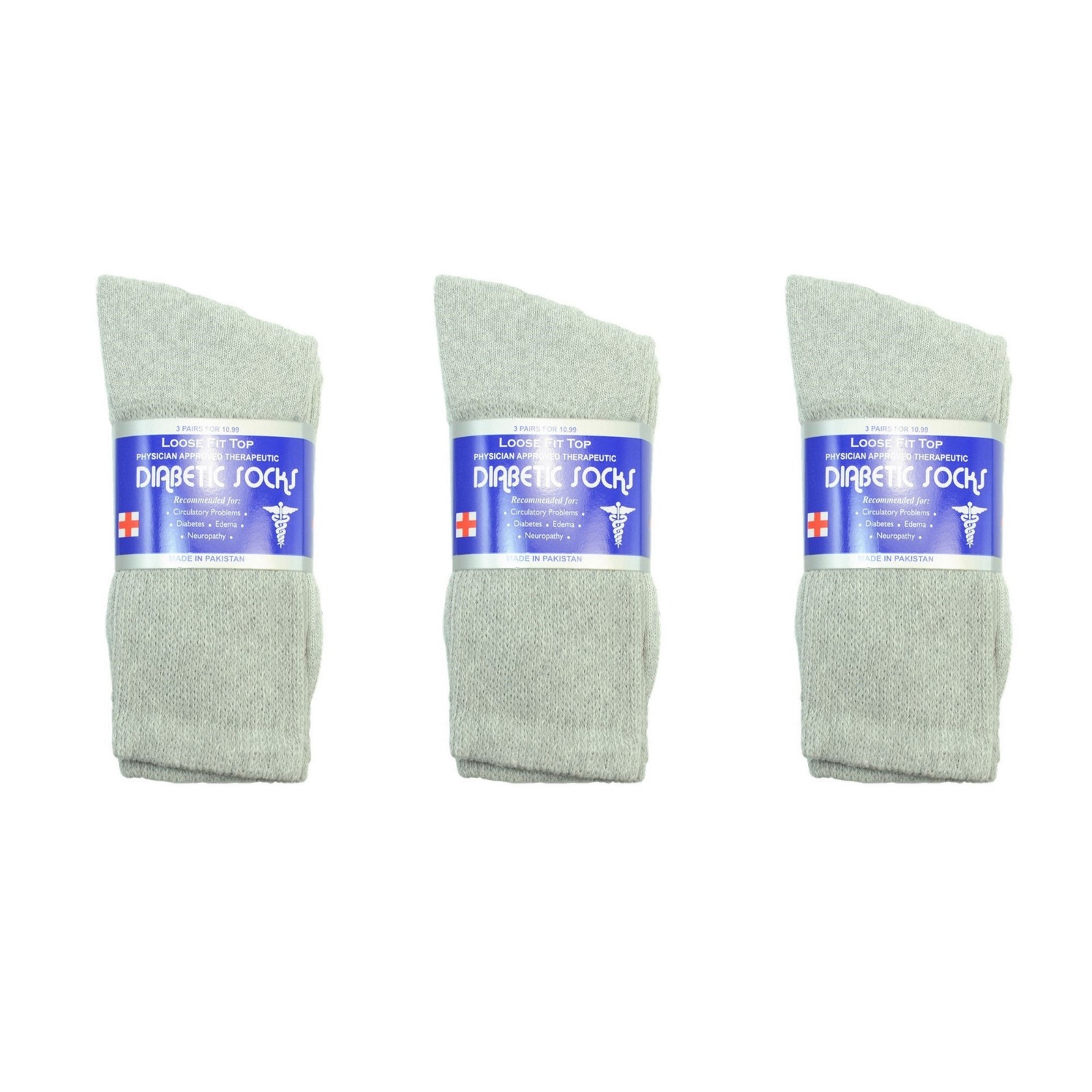 New Diabetic Crew Socks Circulatory Health Cotton Loose Fit Top 3 Pairs