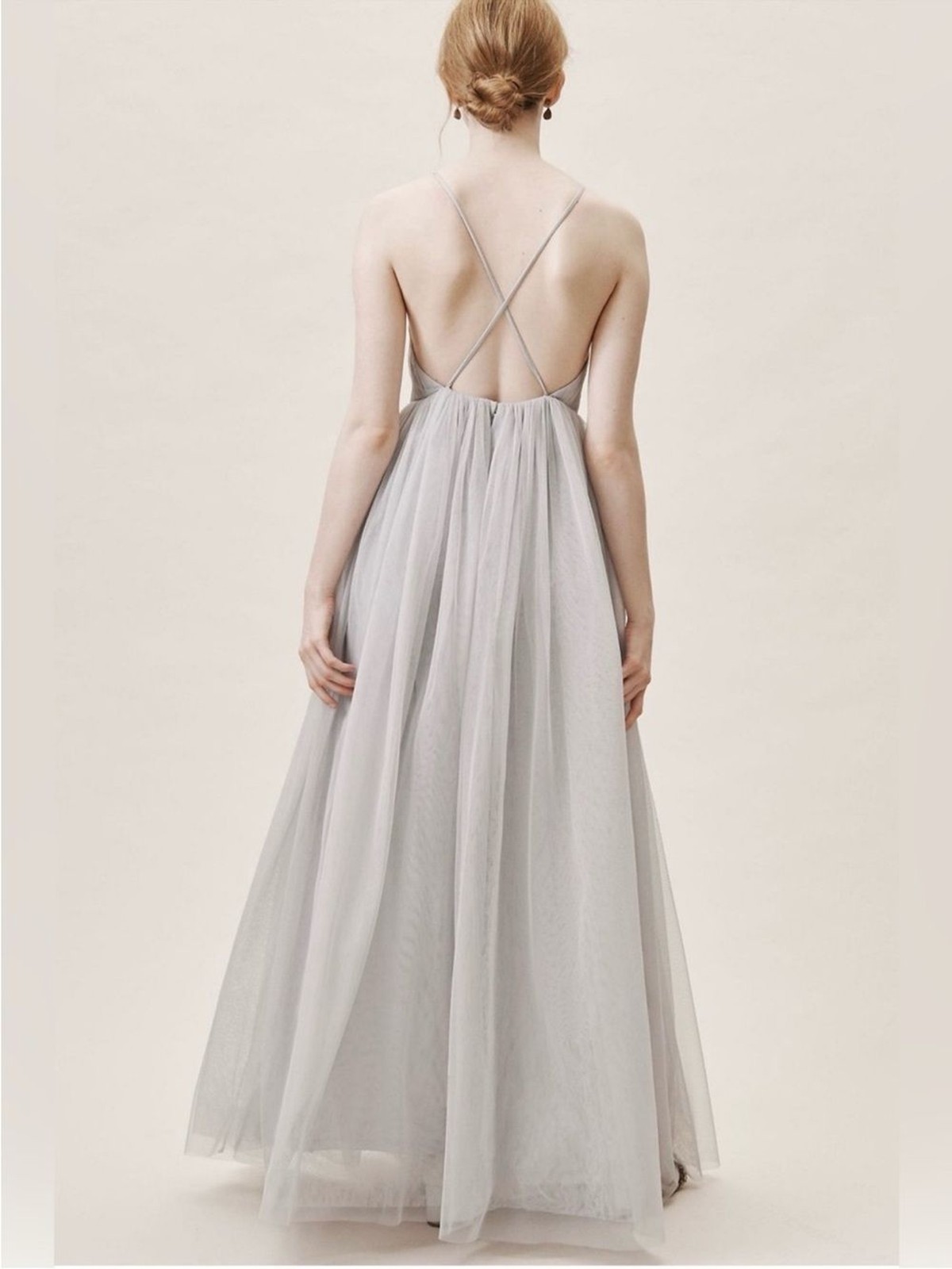 BHLDN Anthropologie Nymph Dress Beaded Tulle Gray size 12
