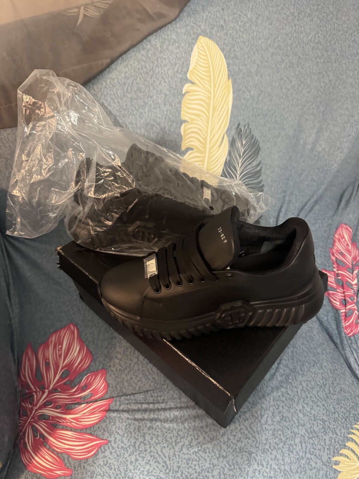 Philipp Plein black leather platform low top sneakers new with box