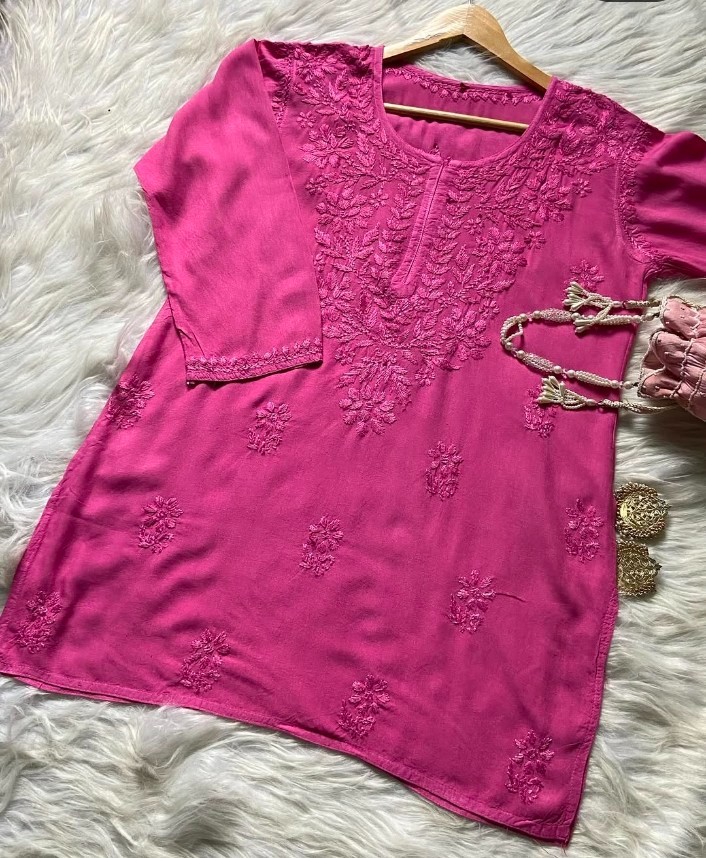 Chikankari Handwork Embroided Short Premium Kurtis