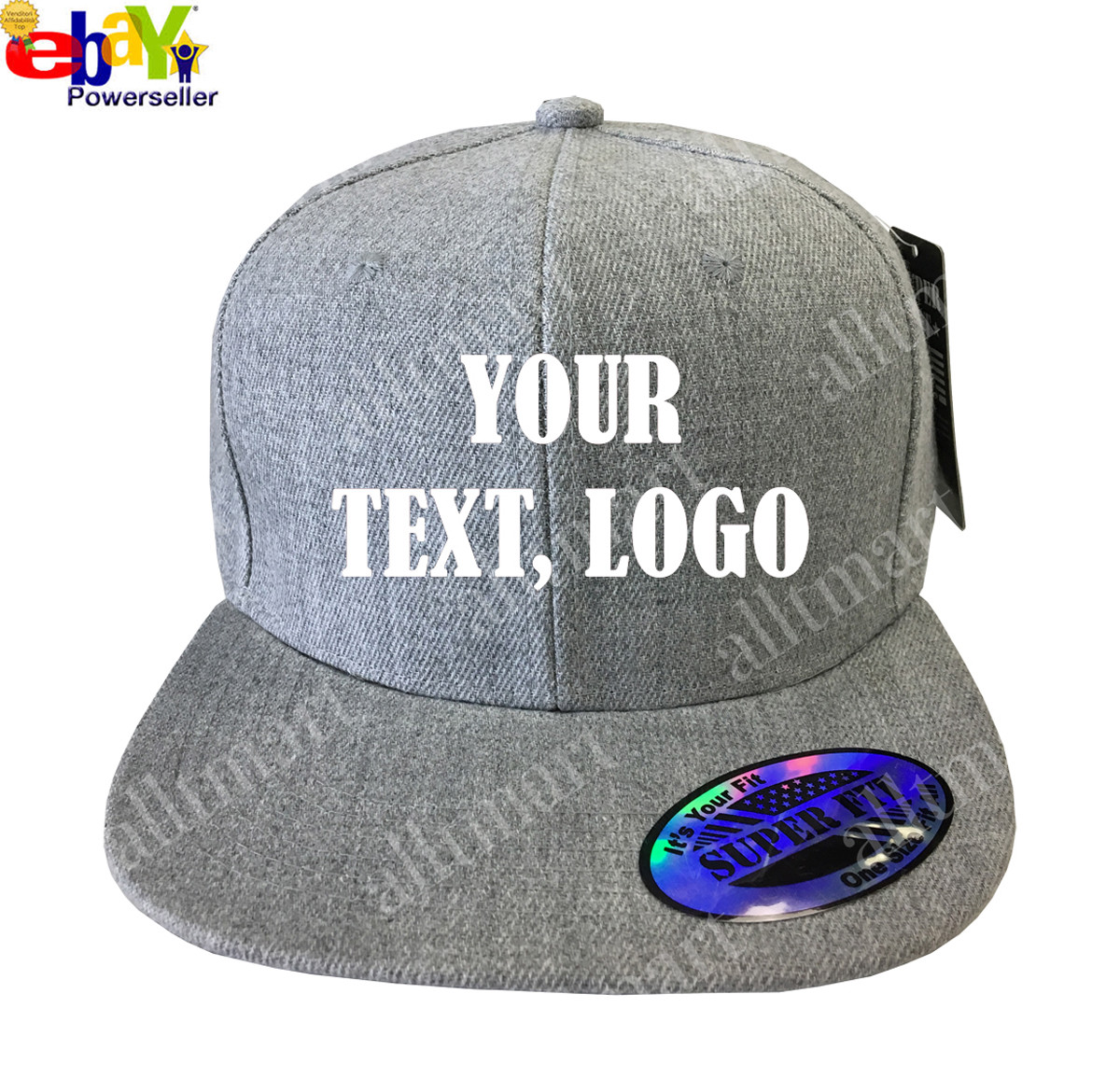 New Printed Text Logo Custom Personalized Flat Bill Premium Snapback Hat Cap