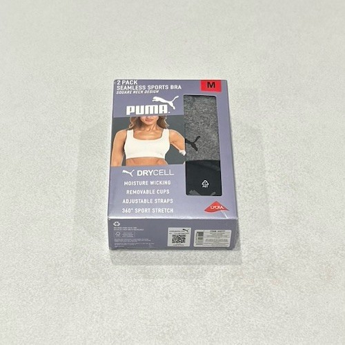 Puma Women’s 2-Pack Square Neck Seamless Sports Bra, Black/Gray, Size M