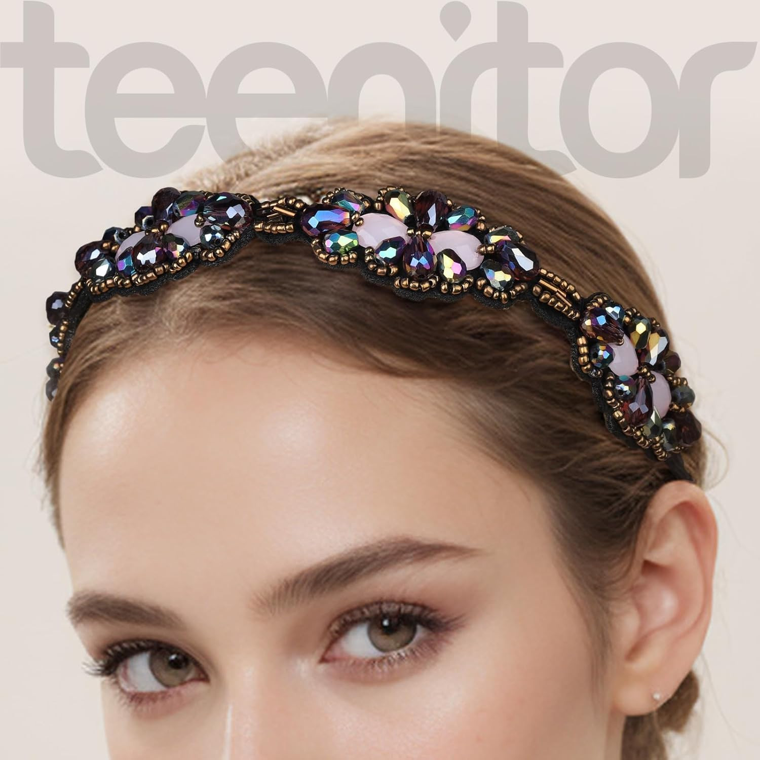 5Pcs Elastic Beaded Headbands, Jewels Hairbands Hat Bands, Crystal Rhinestone He