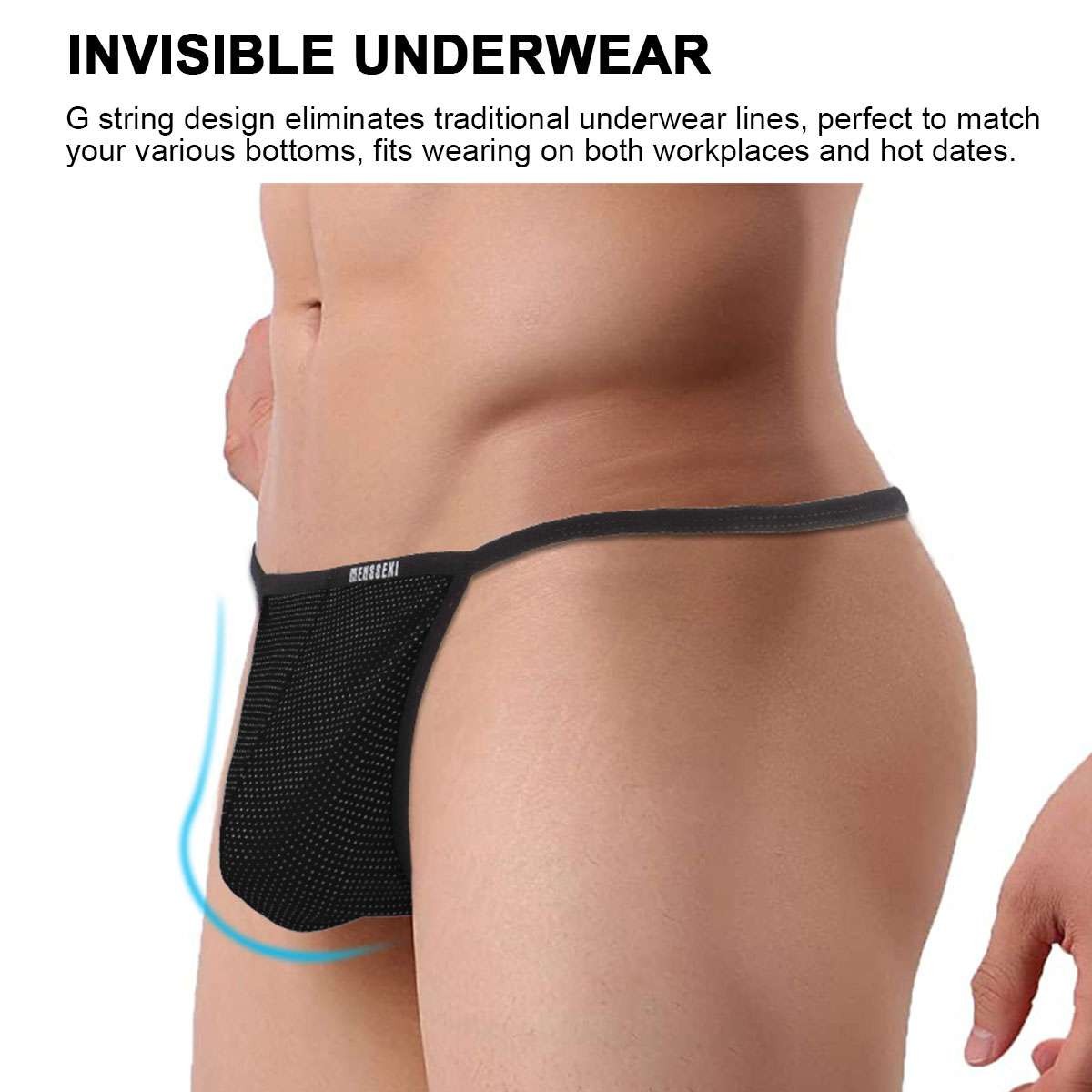 1-3PCS Mens Sexy T-Back G-string Thong Bikini Underwear Mesh Sheer Pouch Thongs