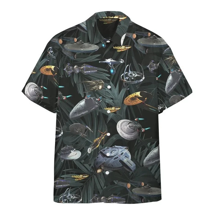 3D Star Trek Space Ships Hawaiian Shirt, shirt US size
