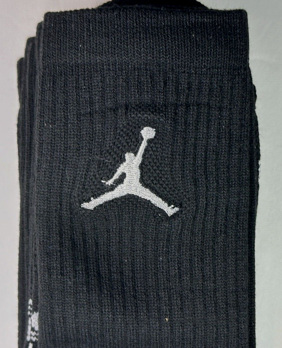 Authentic JORDAN Crew Socks / 3 Pack-3 Pairs / Men’s Size 8 -12 / BLACK / NWT