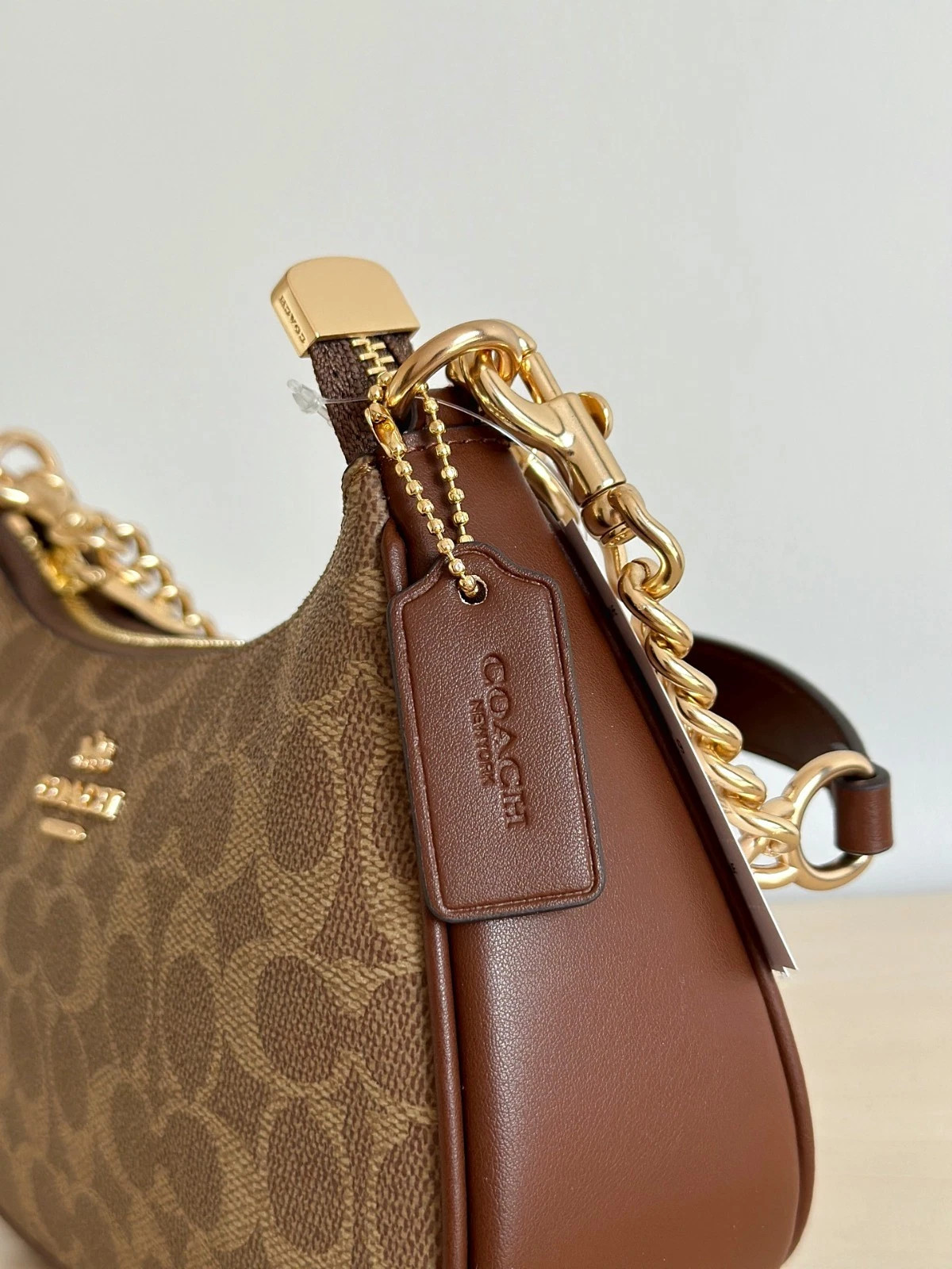 COACH Teri Shoulder Bag In Signature Canvas Gold/Tan/Brown New