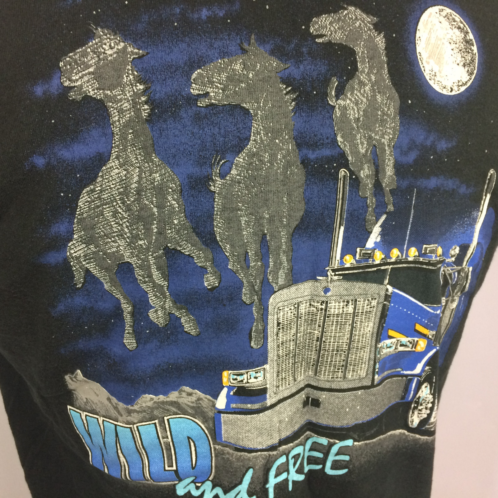 Vintage 80s 90s Black Trucker Motorcycle Horse Moon Distressed Pocket T Shirt