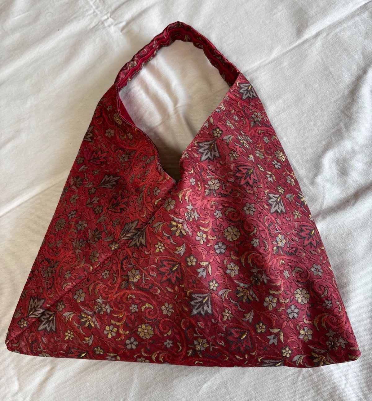 Vintage One of a Kind Japanese Obi Silk Shoulder Bag Burgundy Floral Knot Bag