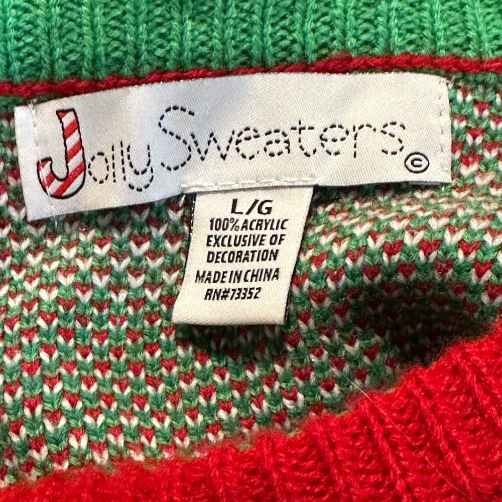 Jolly Sweater Ugly Christmas sweater Crewneck Faux Tie & suspenders sz large
