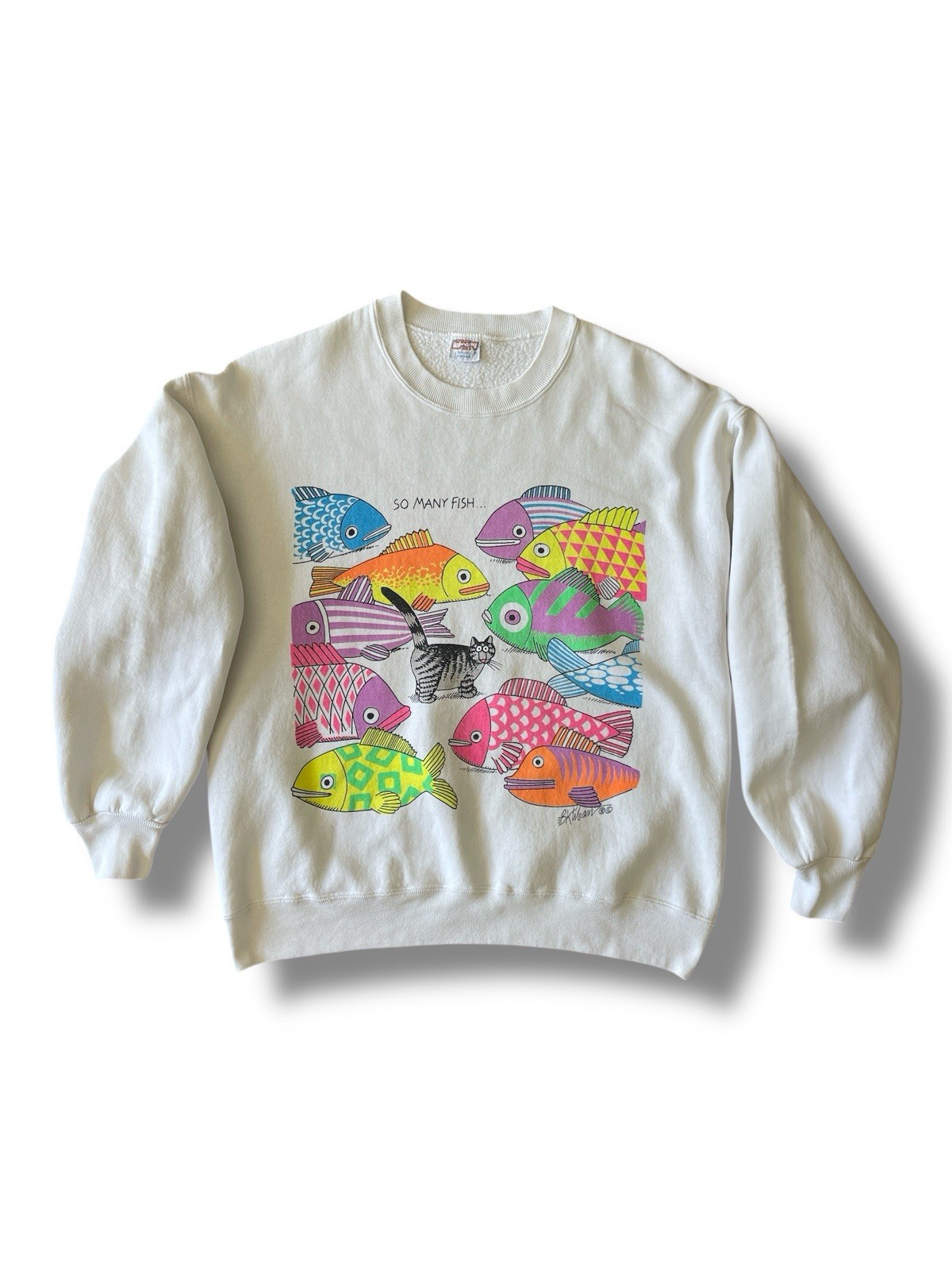 Vintage Crazy Shirt B Kliban Cat So Many Fish So Little Time Sweatshirt Size L