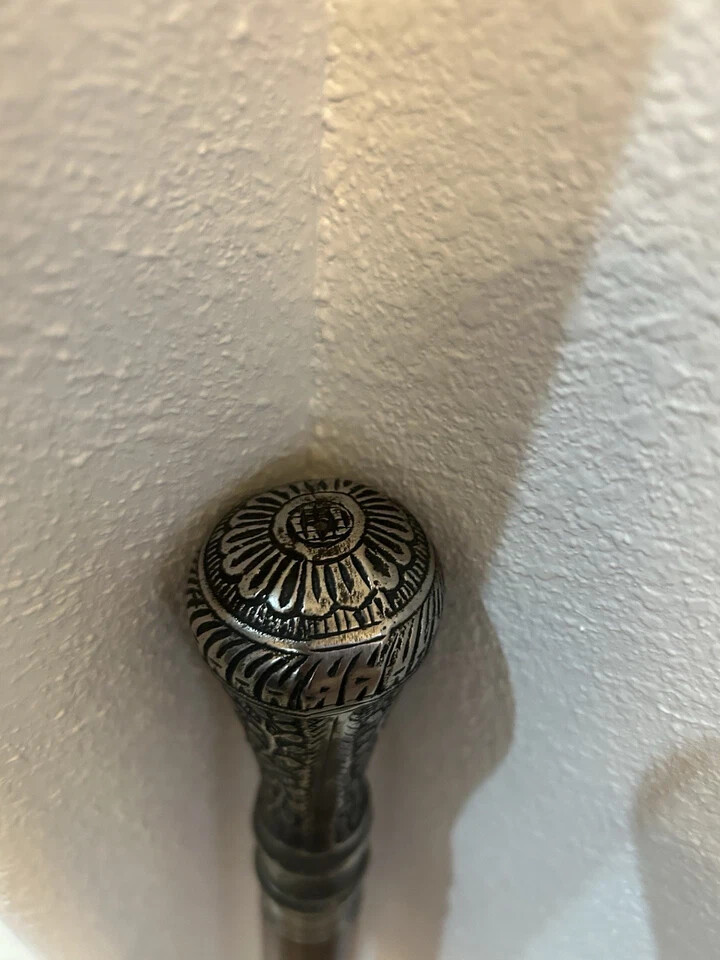 Edwardian Stick Antique Walking Gadget Presentation Cane Victorian Silver Pewter