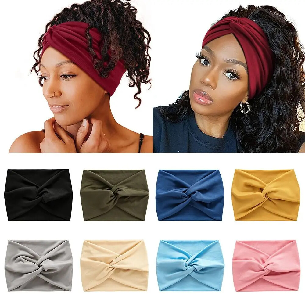 Twisted Hair Wrap Yoga Headband Stretchable Turban Hairband Fashion Solid Color
