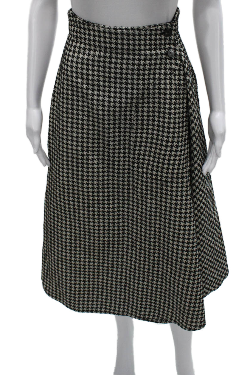 Christian Dior Womens Wrap Skirt Black Silk Check Long Size 4