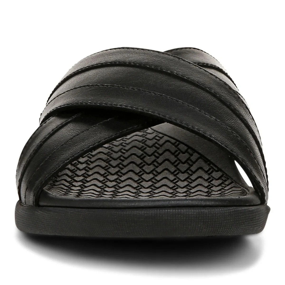 Vionic Tide Men Slide Sandal Orthotic Adjustable Walking Black Leather Shoes New