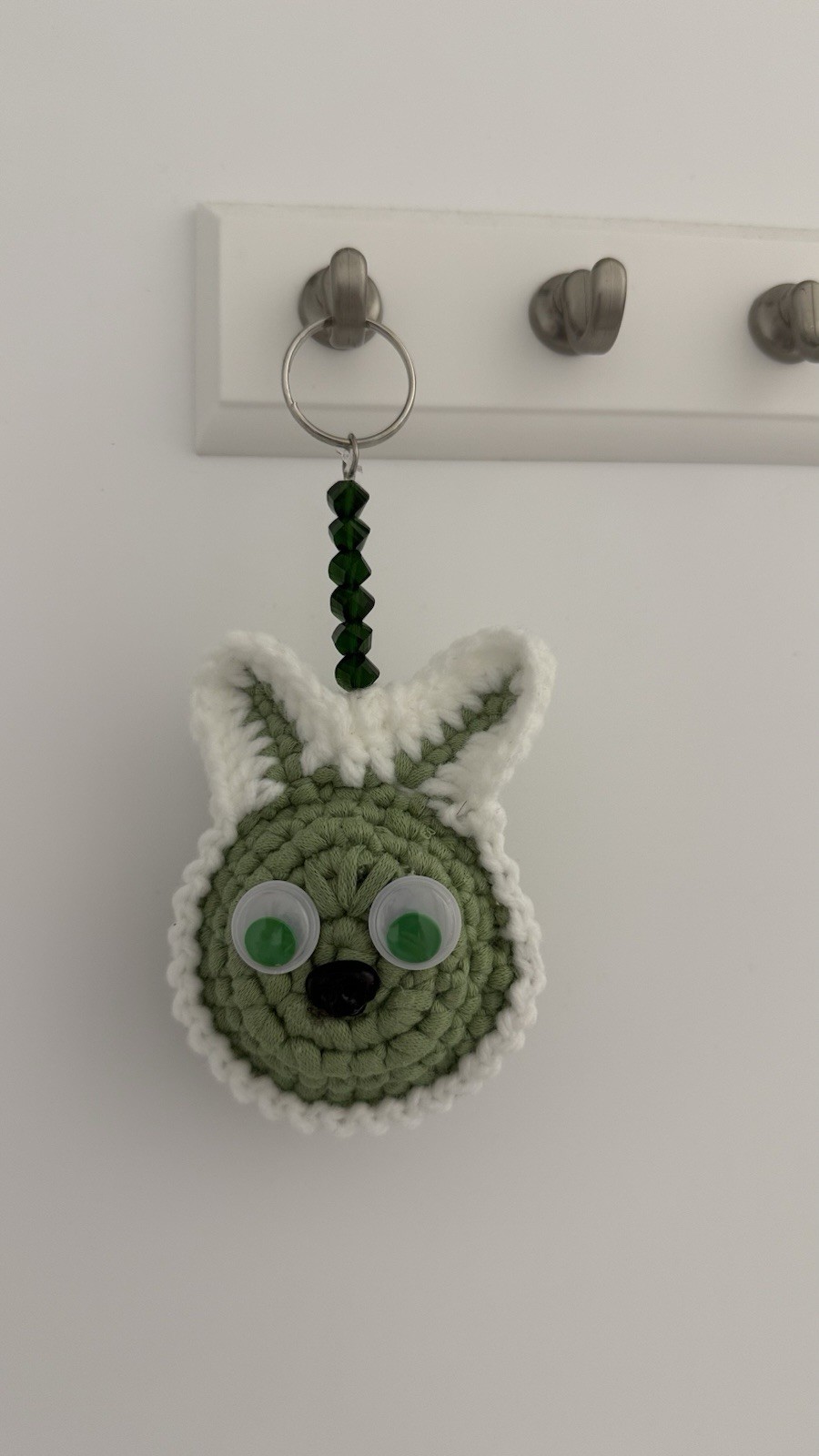 Handmade Crochet Bunny Key Chain Keyring Charm Yarn/Metal Green White