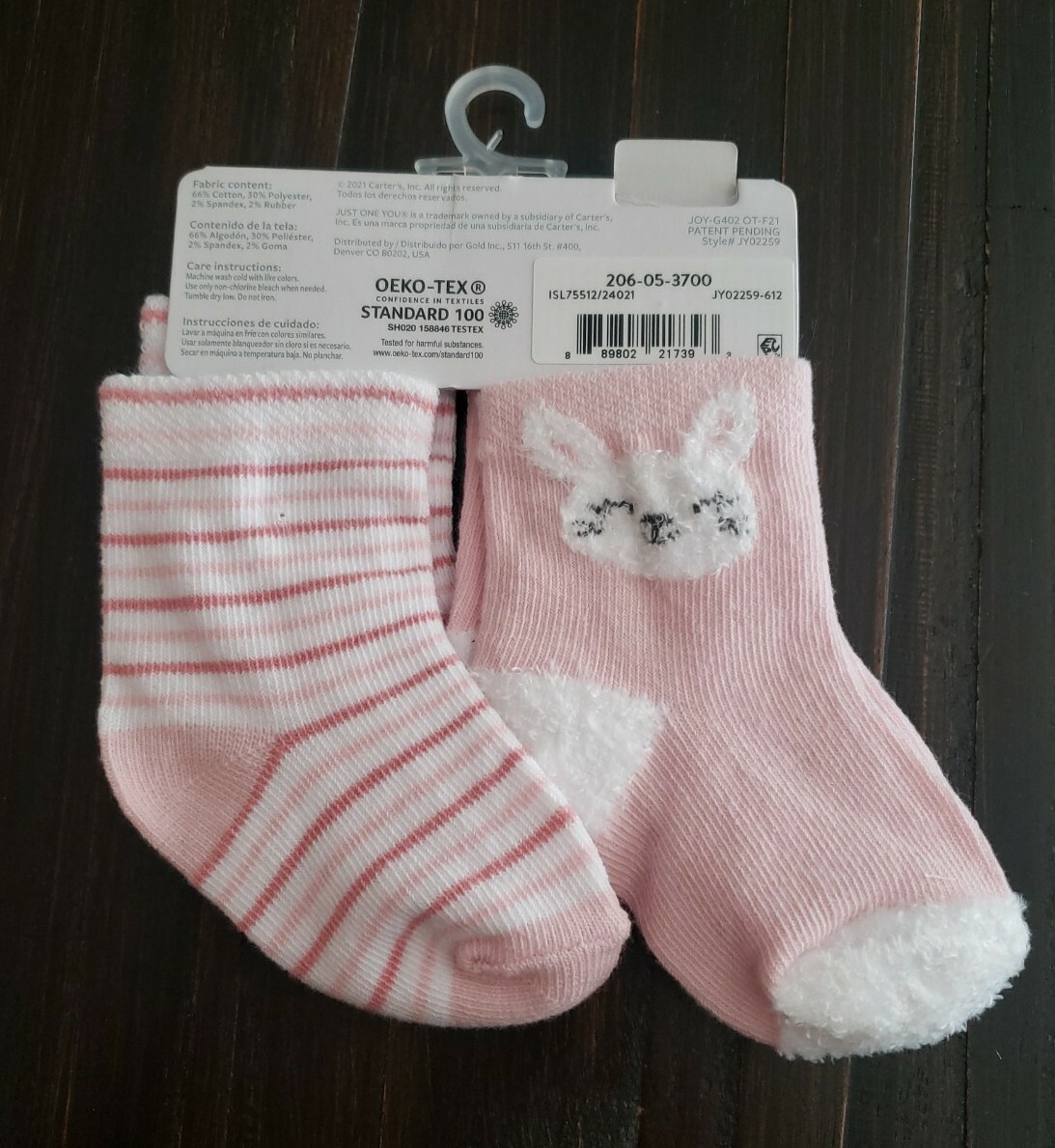 Carter’s Just One You Baby Girl 6-12M Easter Socks 2 Pair Fuzzy Bunny & Striped