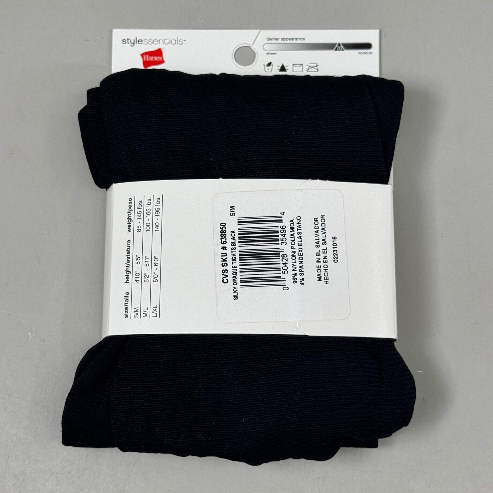 HANES (3 PACK) Style Silky Opaque Tights Non-Control Top Women’s S/M Black 63885