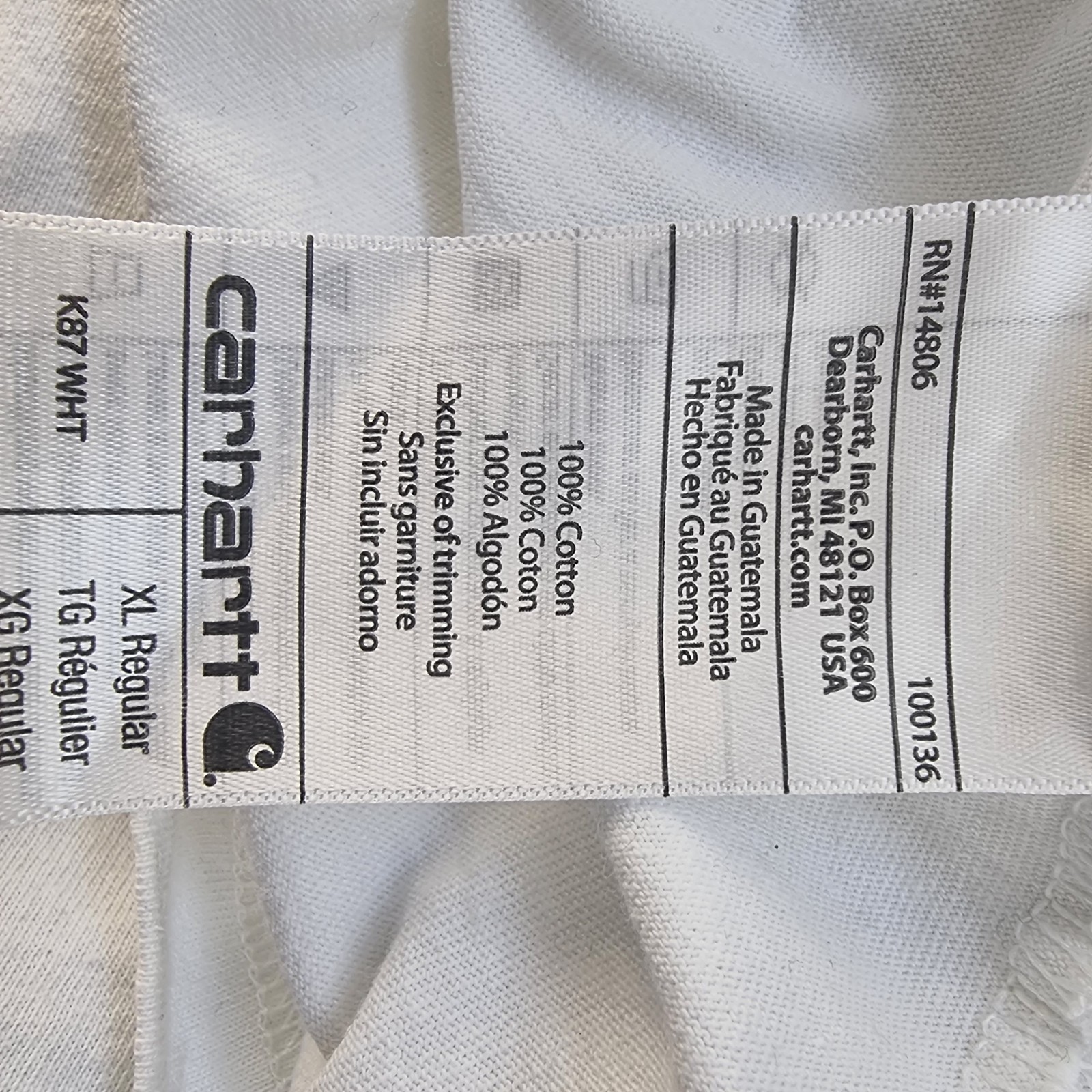 Authentic Carhartt K87 Heavyweight Pocket T-Shirt – White XL