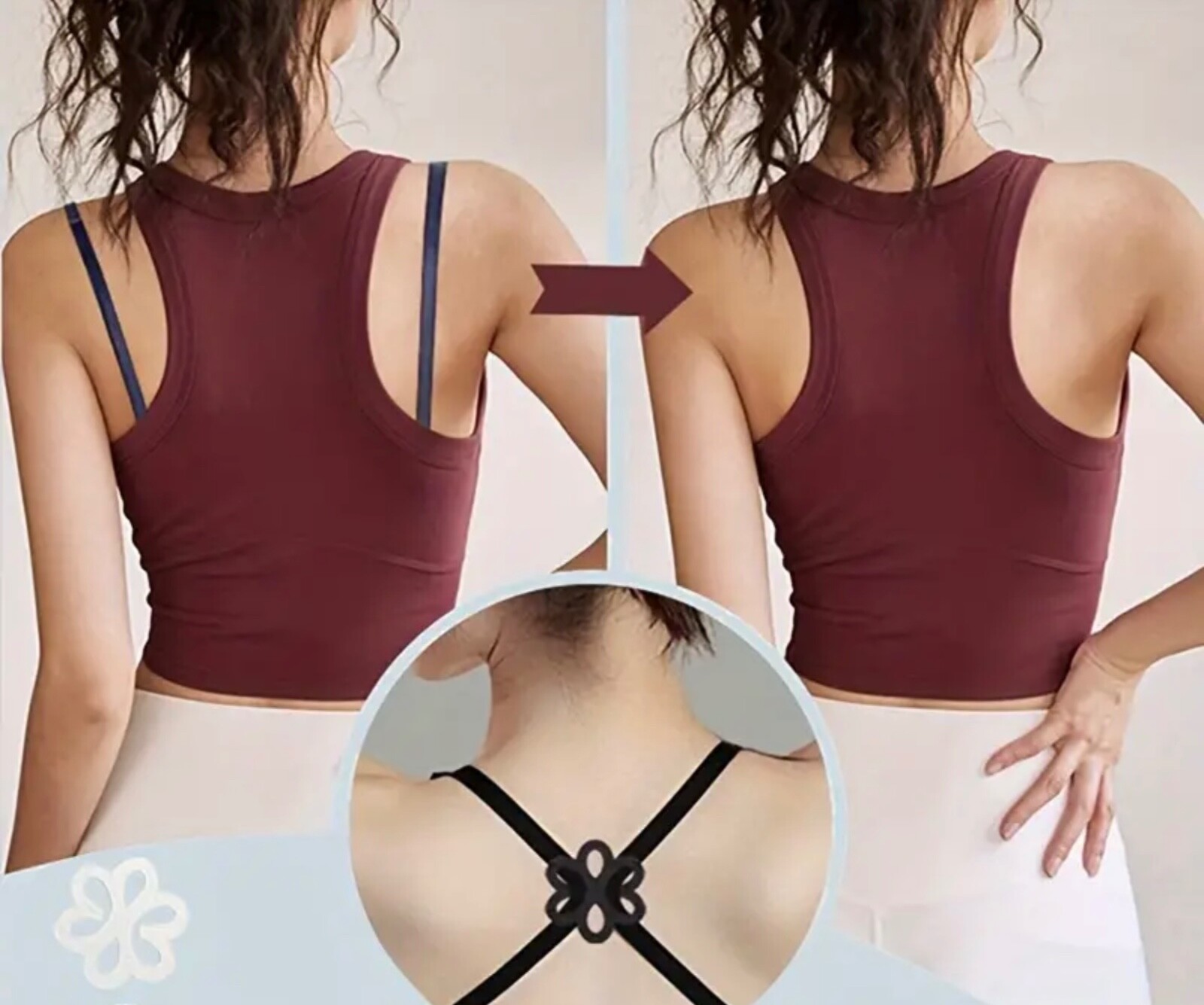 3pc Racer Back Clips Cleavage Enhancer Bra Straps Clip Racer Back, Flower style