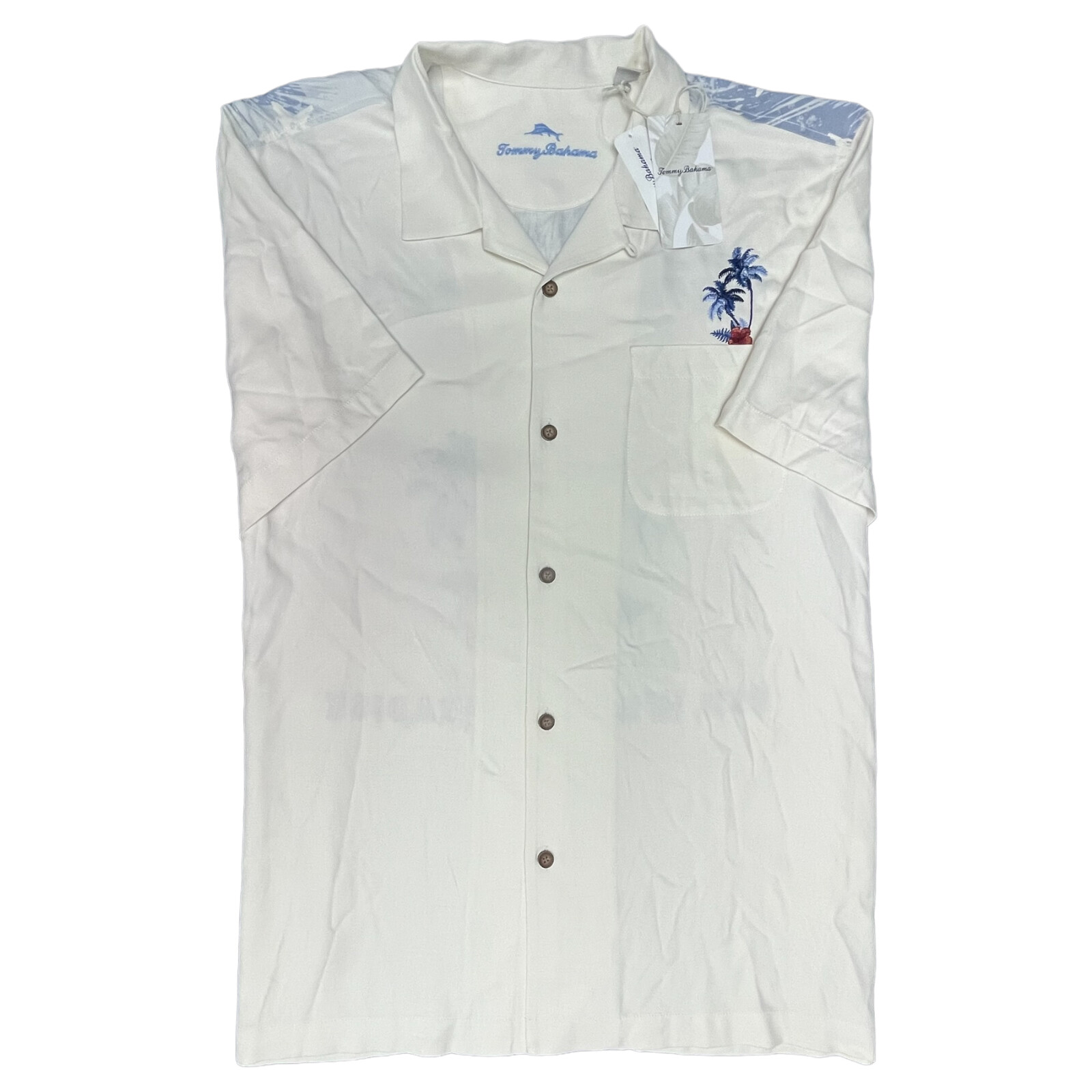 Tommy Bahama Red White & Paradise Embroidered Ivory 100% Silk Short Sleeve $158
