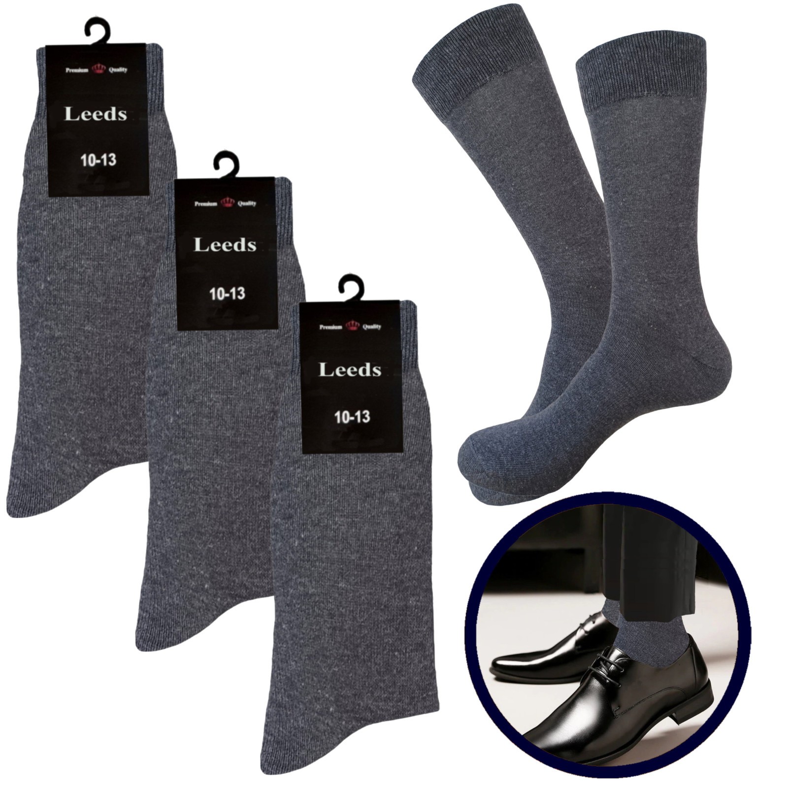 Solid Colors NATURAL COTTON Dress Socks 10-13 GRAY BLACK Formal Socks