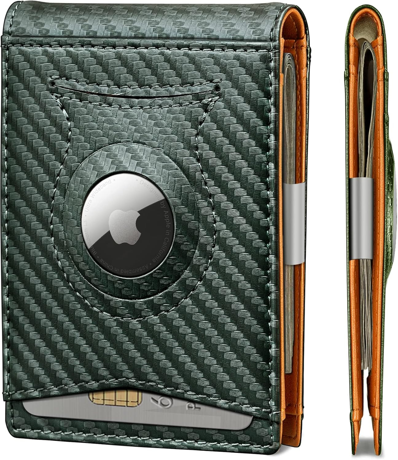 Mens Wallet Gift Airtag or Standard Use,Slim Front Pocket Leather Wallet Money C