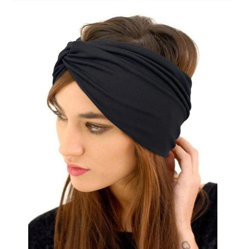 2pc Elastic Wide Headband Cotton Yoga Running Sports Hair Band Turban Headwrap