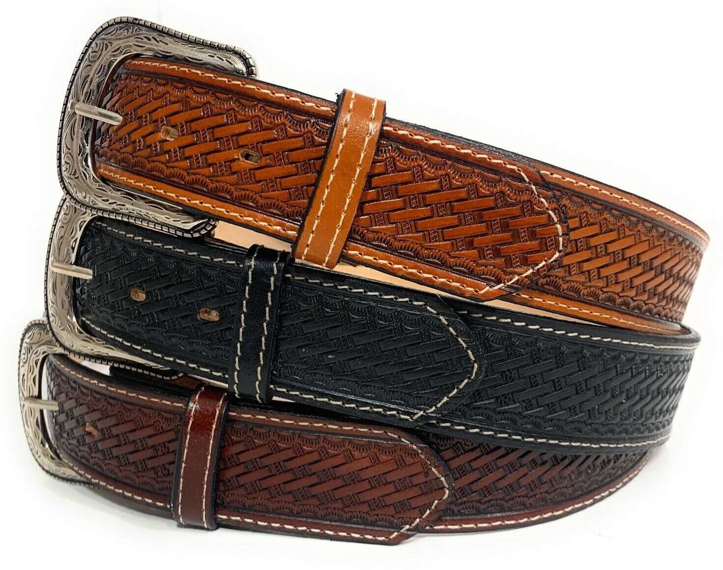 1 3/4″ WIDE MEN’S HEAVY DUTY BASKET WEAVE WESTERN CASUAL OR WORK LEATHER BELT