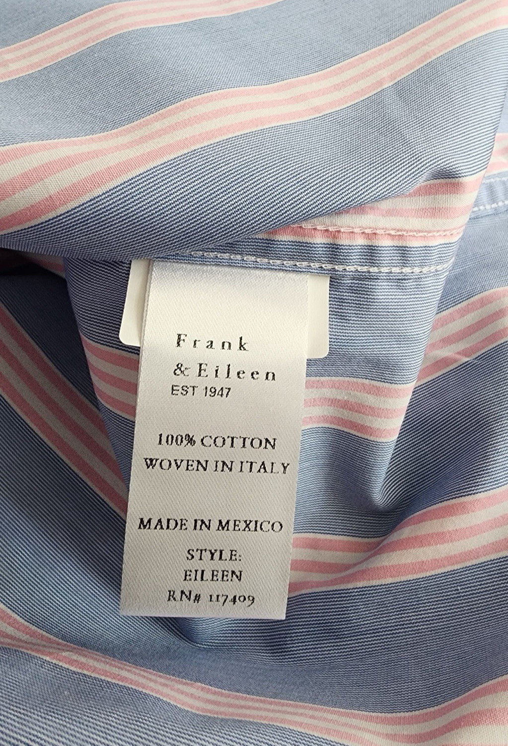 Frank & Eileen Eileen Blue Pink Stripe Italian Cotton Button Shirt Women’s S