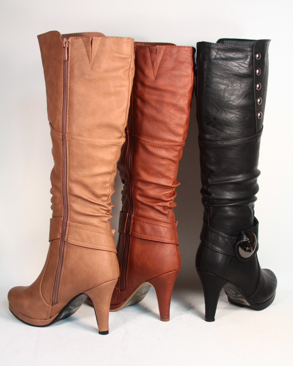 Women’s Round Toe High Heel Platform Mid-Calf Knee High Boots Shoes Size 5 -11