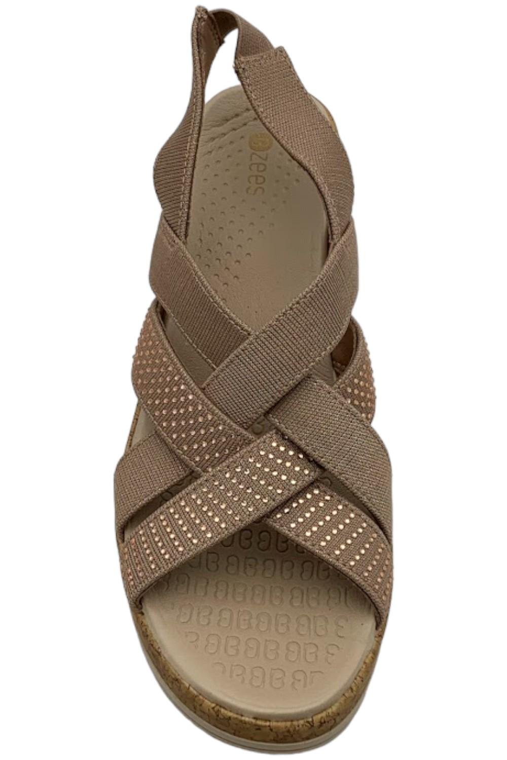Bzees Ritz Sparkle Machine Washable Cork Wedge Sandal Biscotti