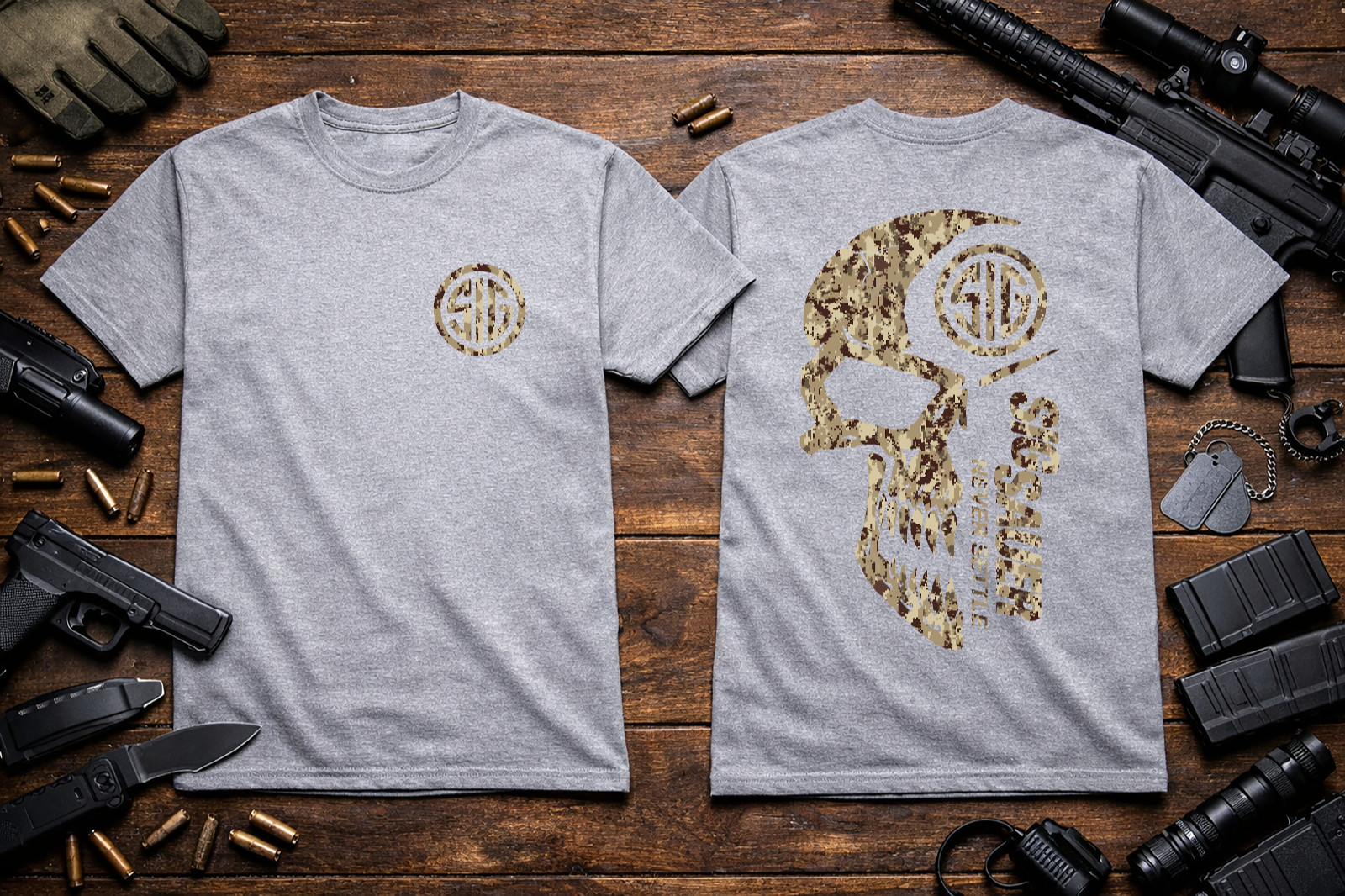 Sig Sauer Camo Skull Gildan 6.1 oz. Heavyweight S M L XL 2XL 3XL 4XL 5XL