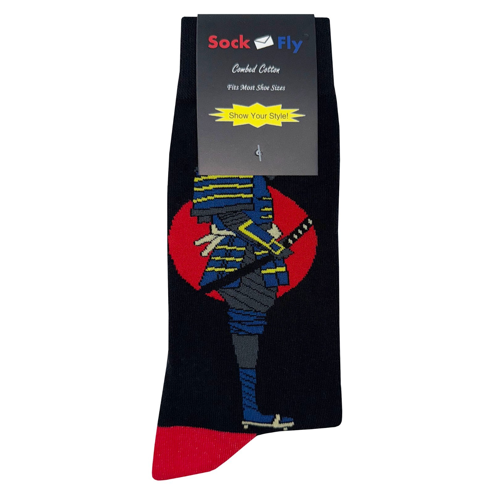 NWT Samurai Dress Socks Novelty Men 8-12 Black Crazy Fun Sockfly
