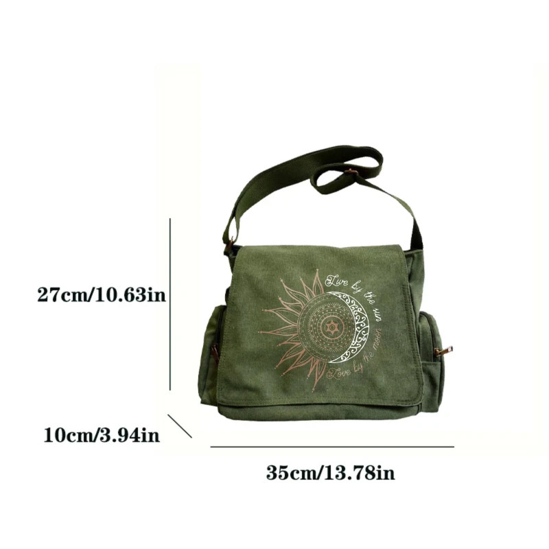 Sun Print Canvas Crossbody Bag for Women Large Capacity Shoulder Messenger