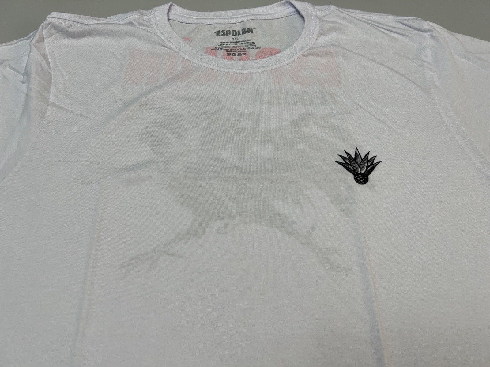 El Espolon Tequila 2XL T-Shirt White XXL Promotional Skeleton & Rooster Agave