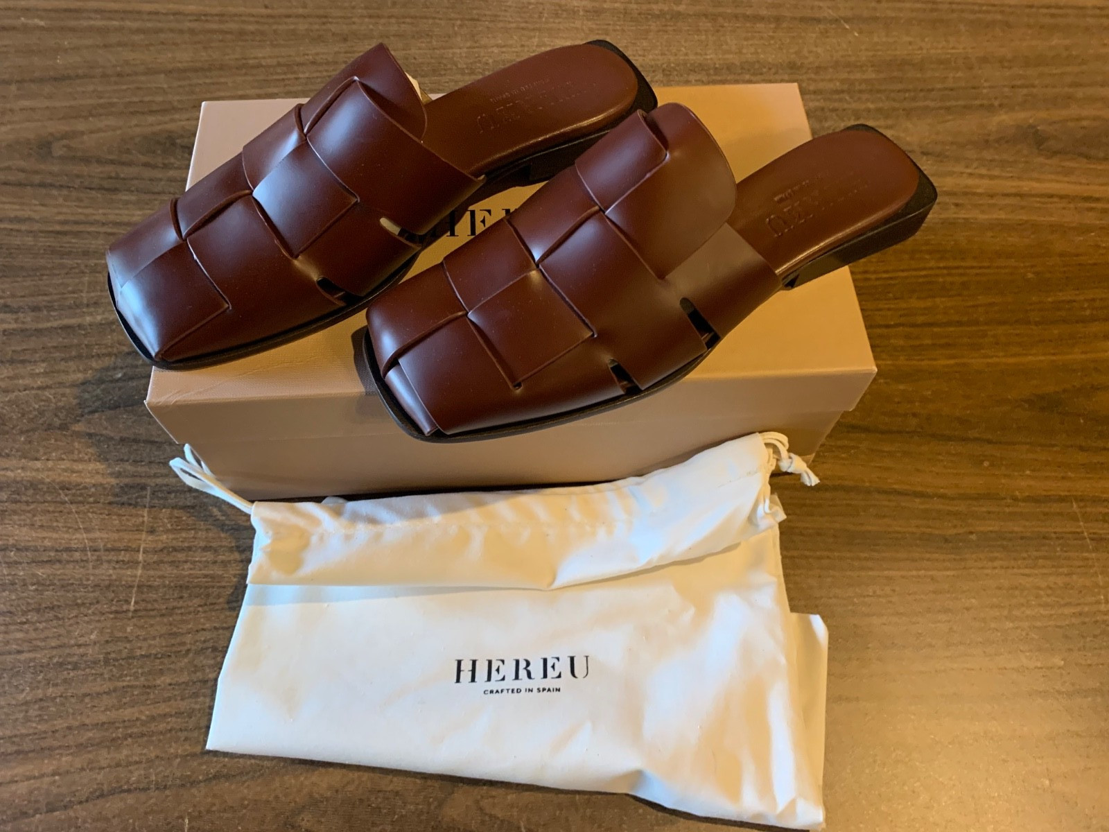 Hereu Coraia Interwoven Mule Sandals. Tan. Multiple Sizes. New In Box.