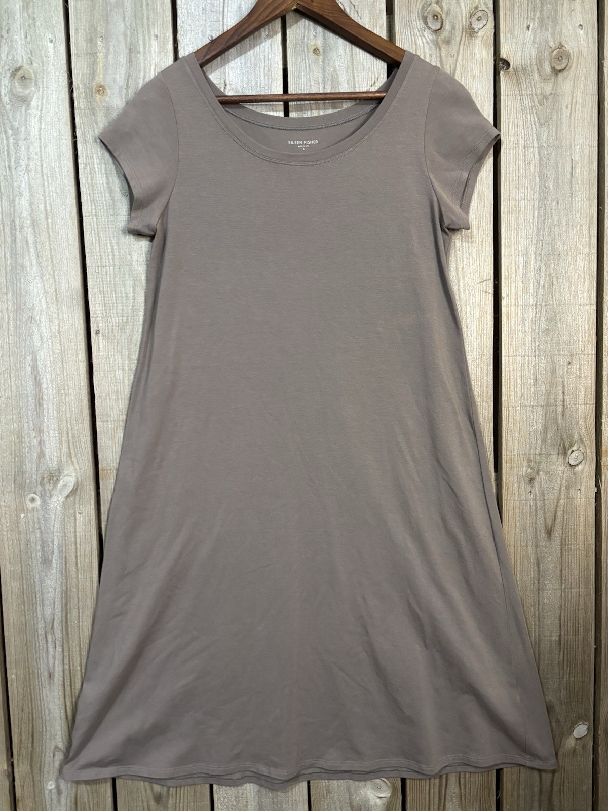 Eileen Fisher Minimalist Taupe Stretch Dress ♻️ Organic Cotton | Small