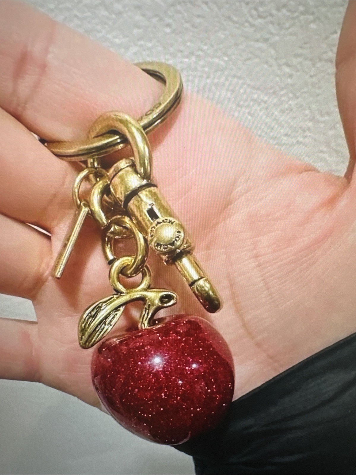 Coach Red Apple Bag Charm Keychain Resin Metal Brass Purse Decoration