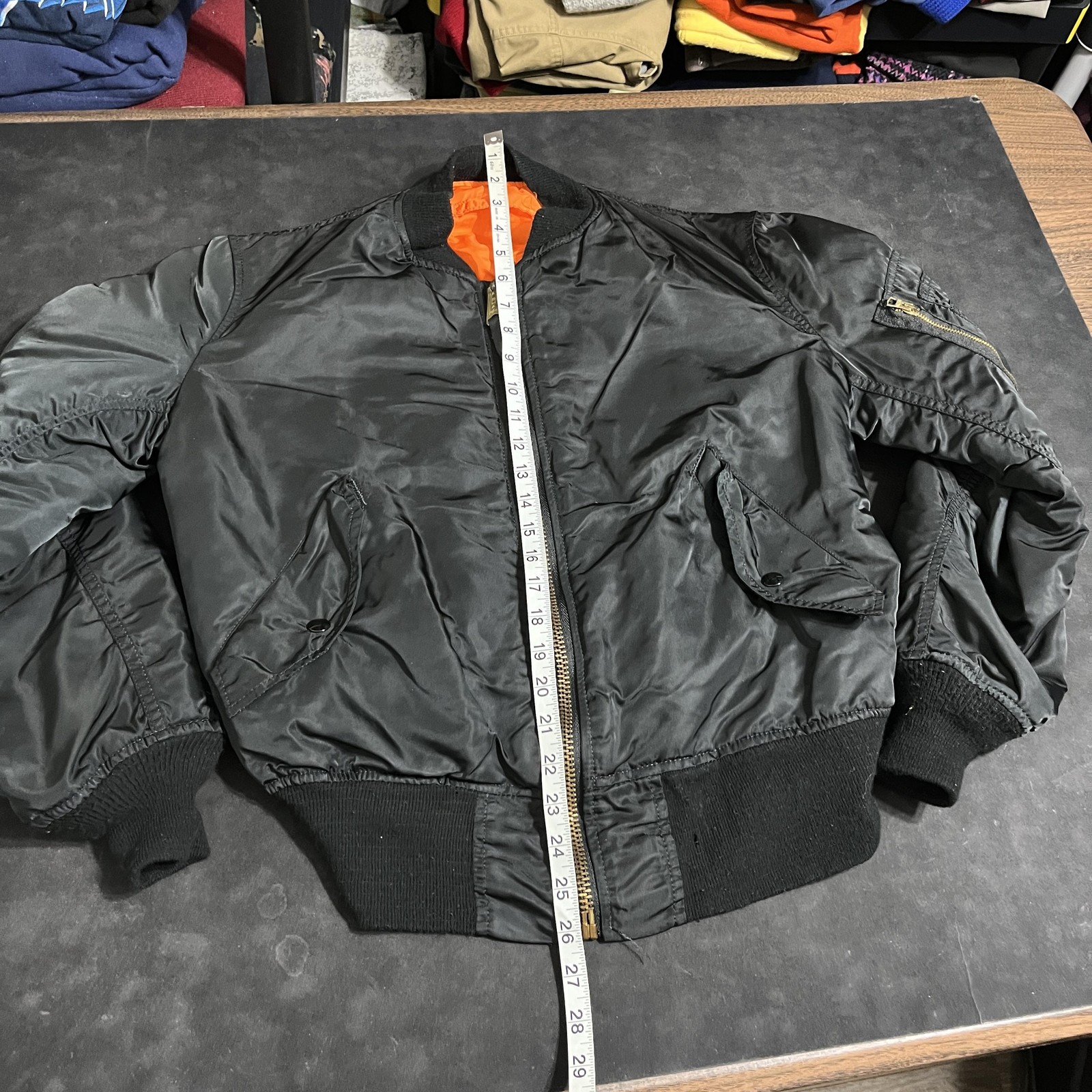 Vintage MA-1 Flight Jacket Alpha Industries USA Made USAF Black Orange Vietnam